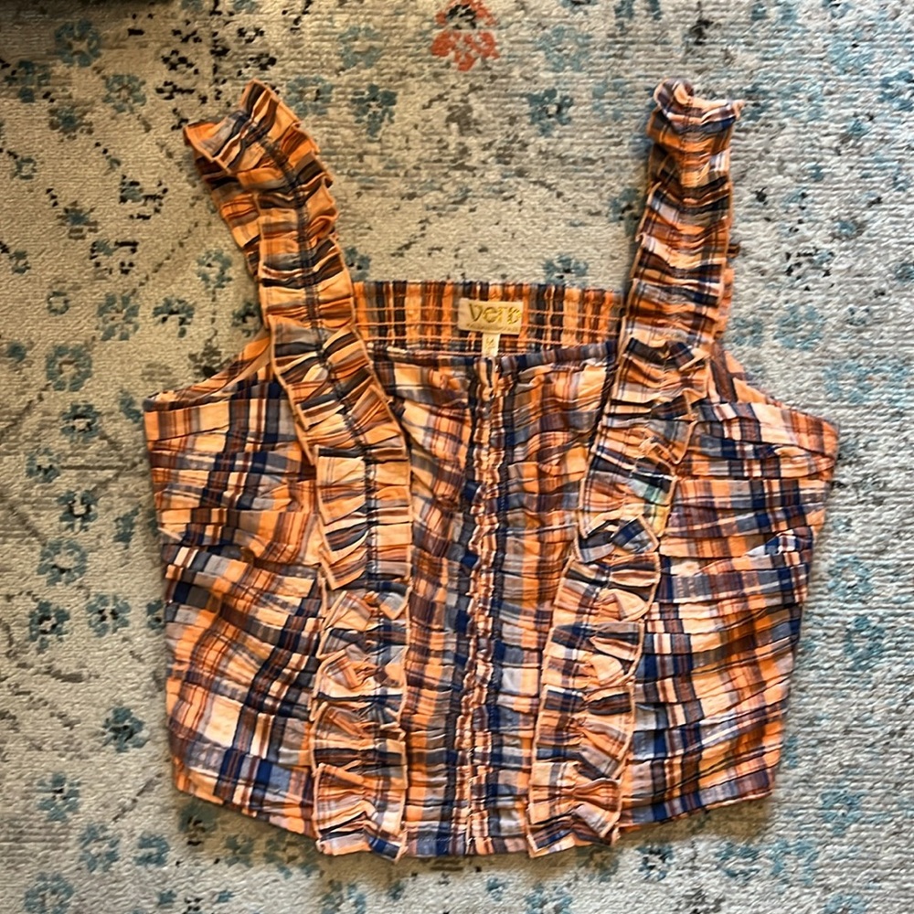 NWT Anthro Ruffled Plaid Corset Sleeveless Top Medium - Picture 7 of 16